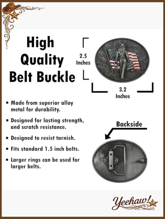 Metal Western Cowgirl Belt Buckle USA Flag Design 2.5x3.2 Inches main image 5